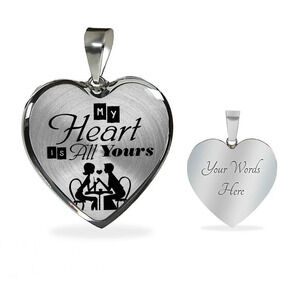 My Heart Is All Yours Couples Necklace Personalized Engraved Silver Heart Neckl